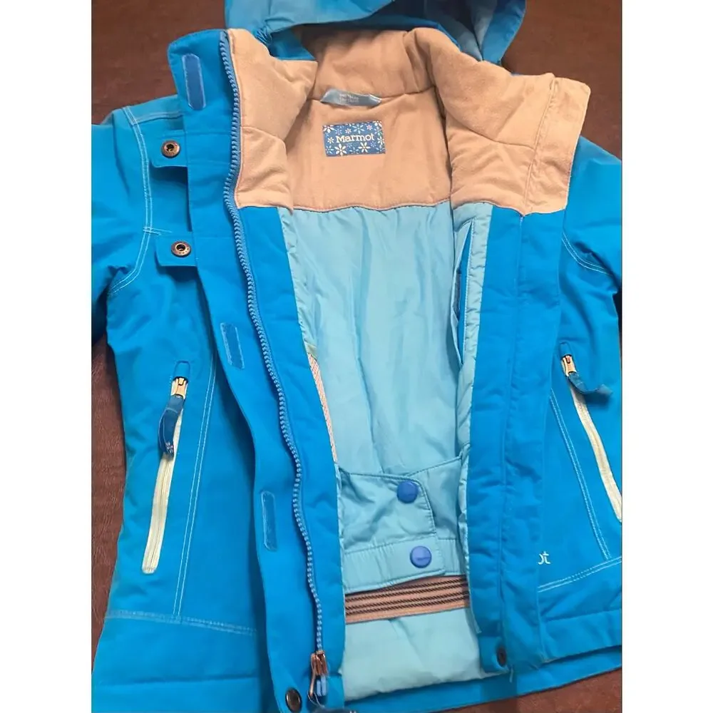 Marmot Girls Gravity Jacket Small Blue Hooded Insulated Ski Snow Coat Waterproof